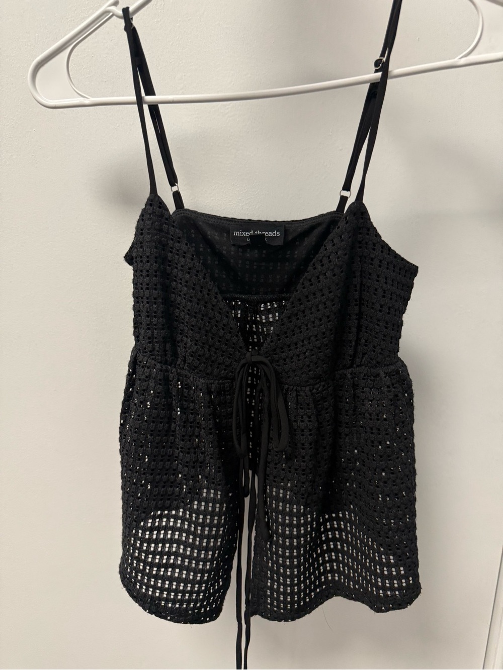 Mixed Threads Black Crochet Tie-Front Cami Top